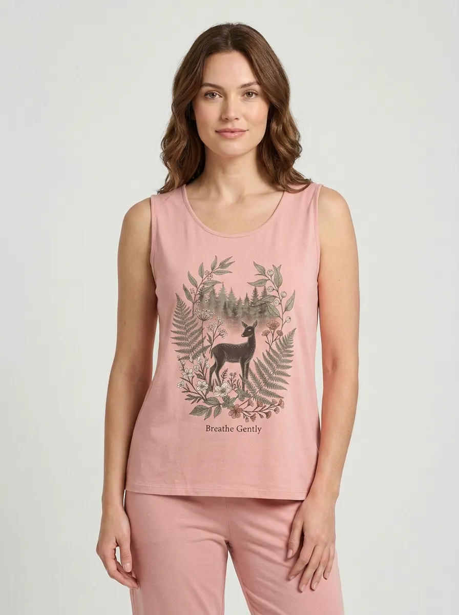 Women's Nature Lover Deer Forest Floral Printed Tank Top