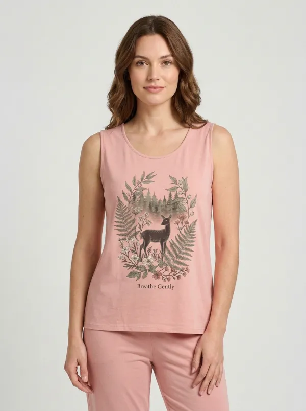 Women's Nature Lover Deer Forest Floral Printed Tank Top