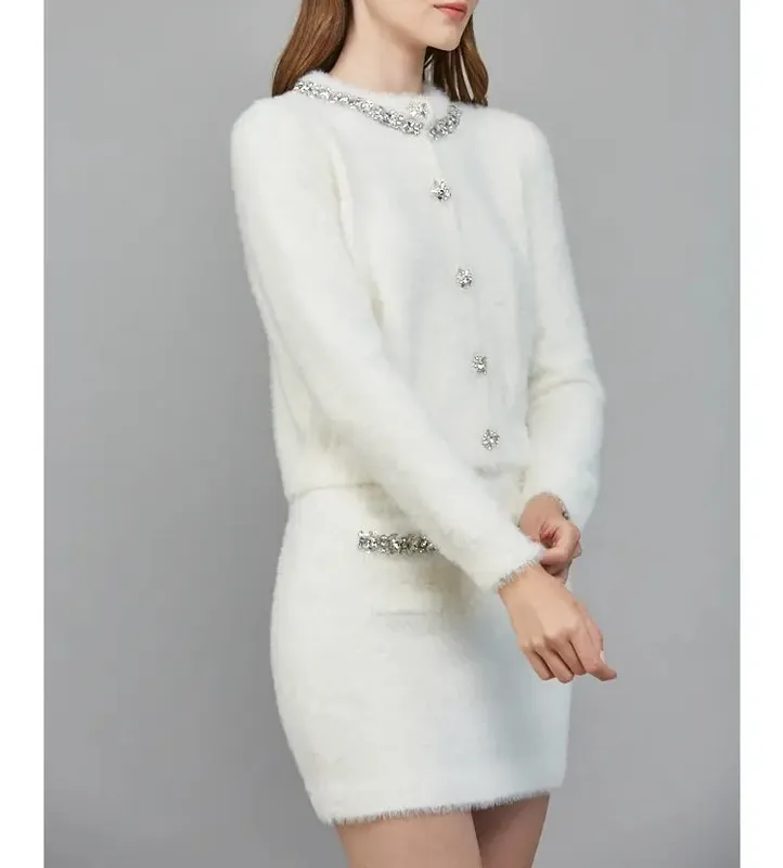 White Stretch Blend Cardigan