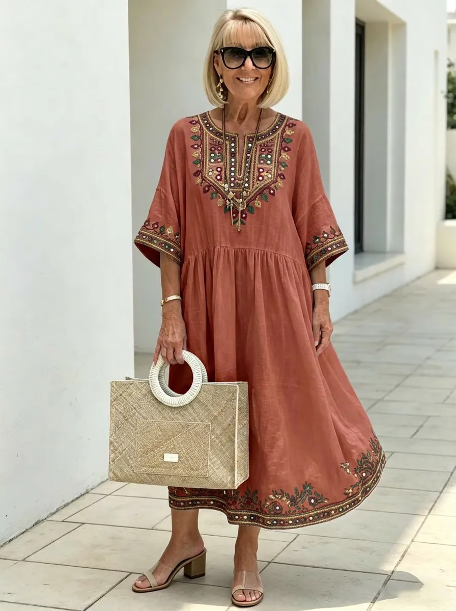 Women's Summer Vacation Boho Floral Embroidered Printed Dress