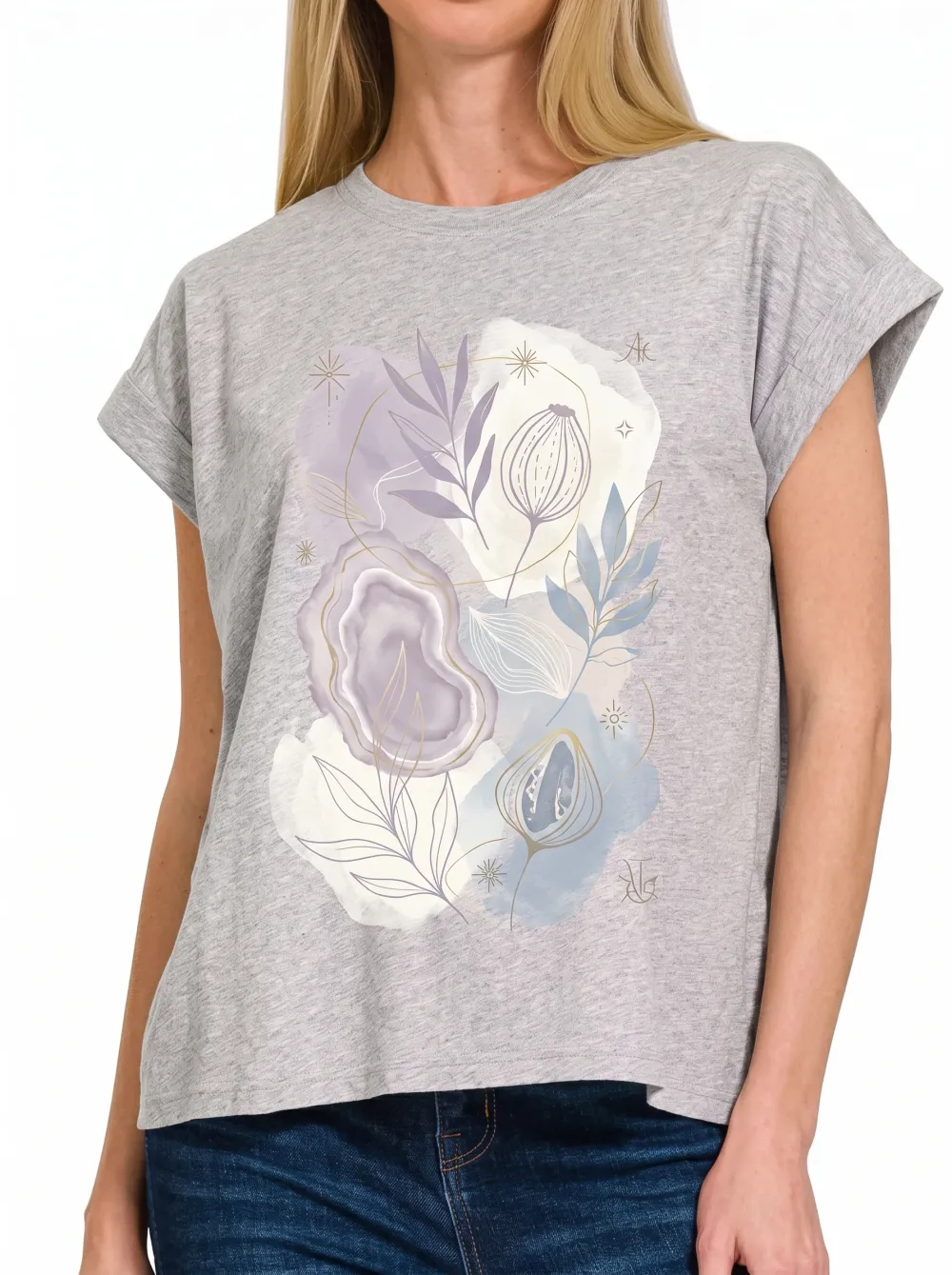 Women's Botanical Agate Watercolor Printed T-shirt