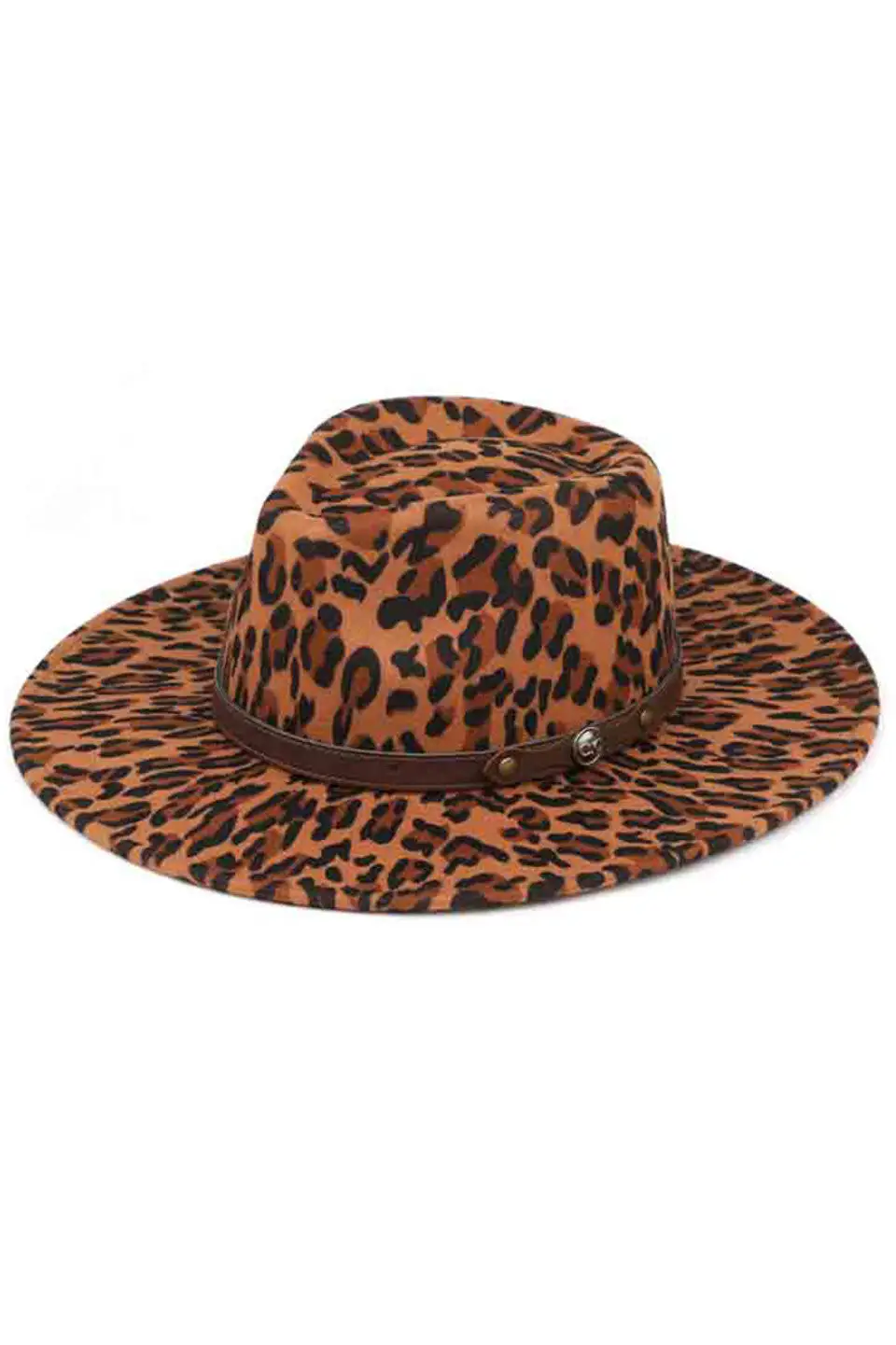 Leopard Pattern Vegan Felt Wide Brim Hat