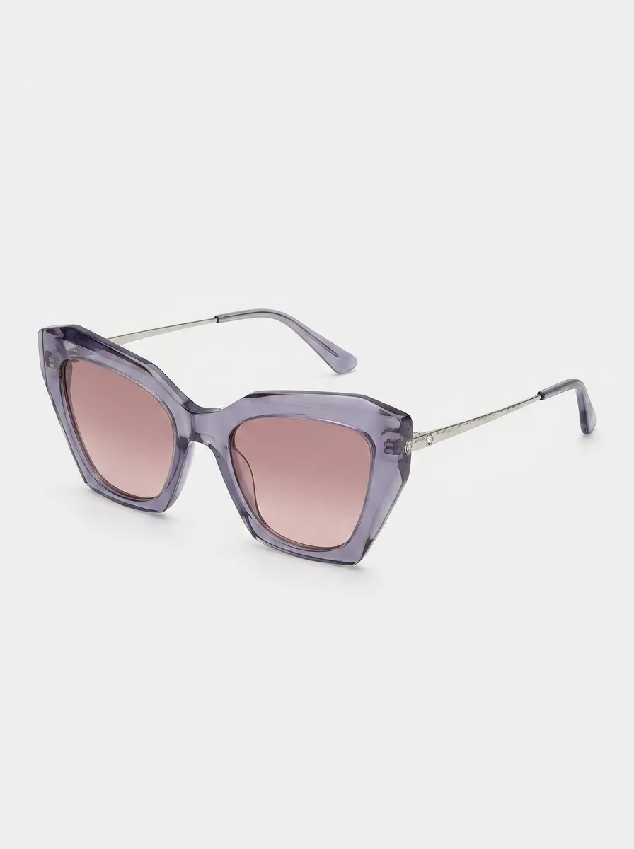 Women's Fashion Geometric Purple Frame Pink Tinted Lens Sunglasses