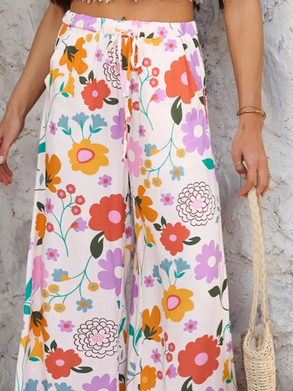 Wide Leg Drawstring Printed Pants