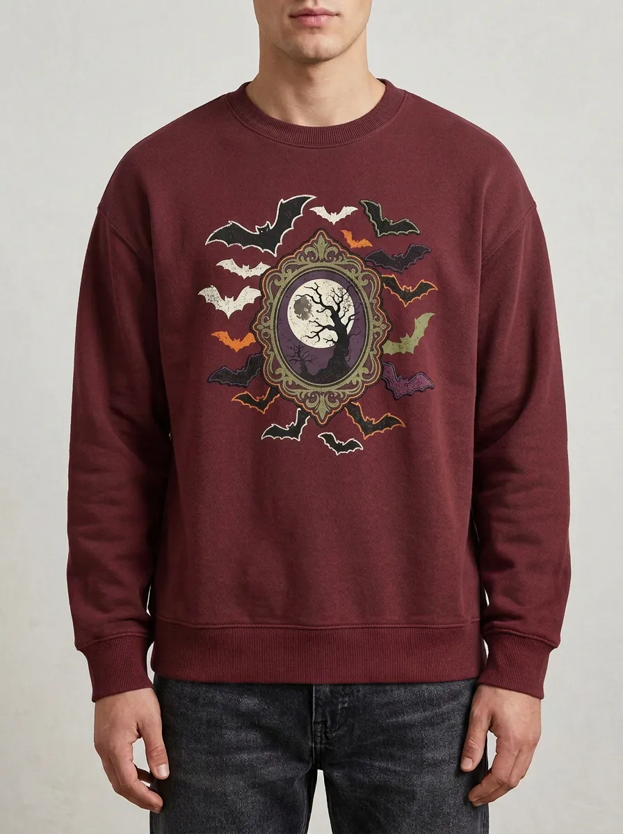 Men's Halloween Gothic Bat Moon Frame Sweatshirt