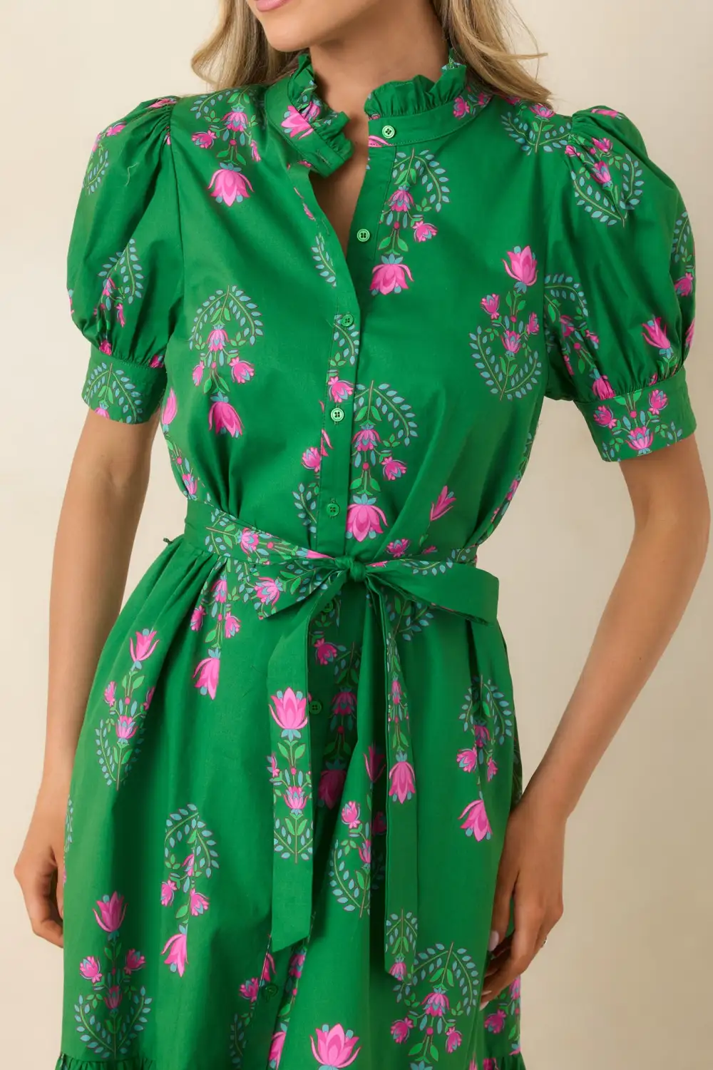 Floral Button Front Midi Dress
