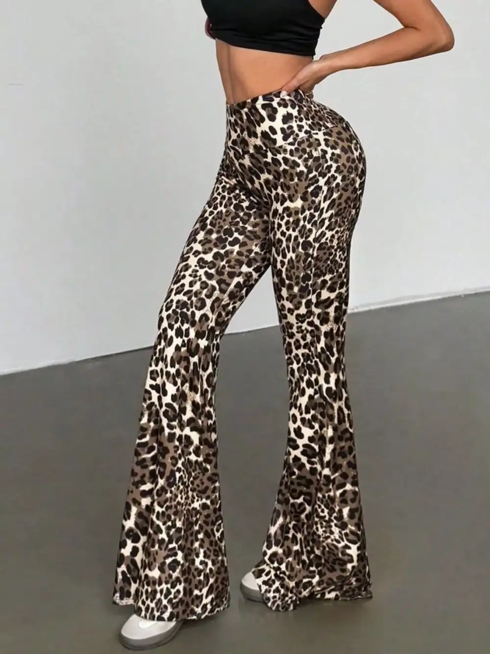 Animal Print High Waist Flared Casual Pants