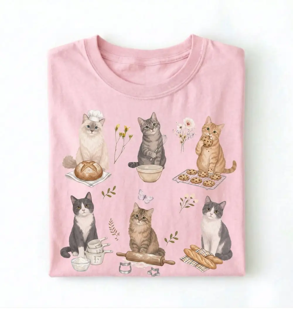 Cat Baking Graphic Cotton Tee