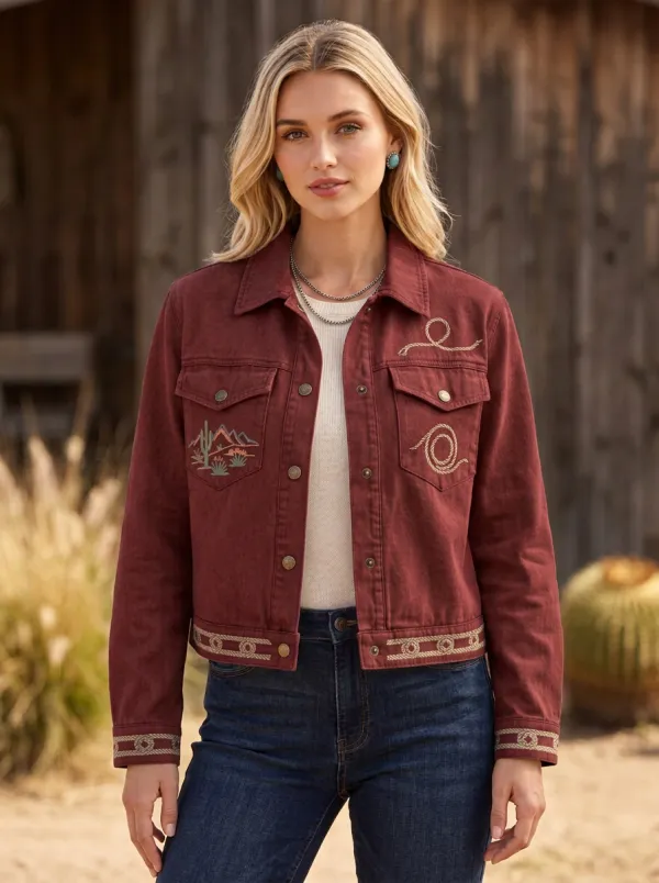 Women's Western Cactus Desert Rope Denim Jacket