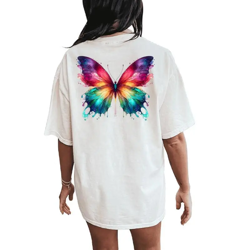 Watercolor Butterfly Graphic Women Women's Oversized Comfort T-Shirt Back Print