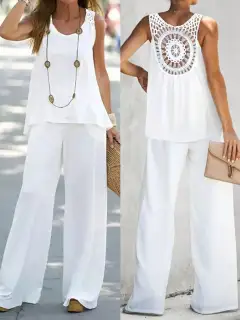 Round-Neck Cutout Pants Matching Set