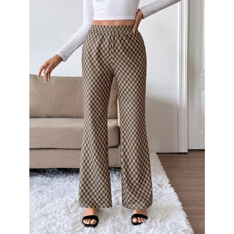Plaid High Waisted Wide Leg Pants
