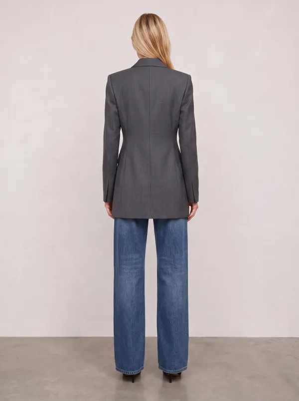 Women's Business Casual Grey Double-Breasted Tailored Blazer