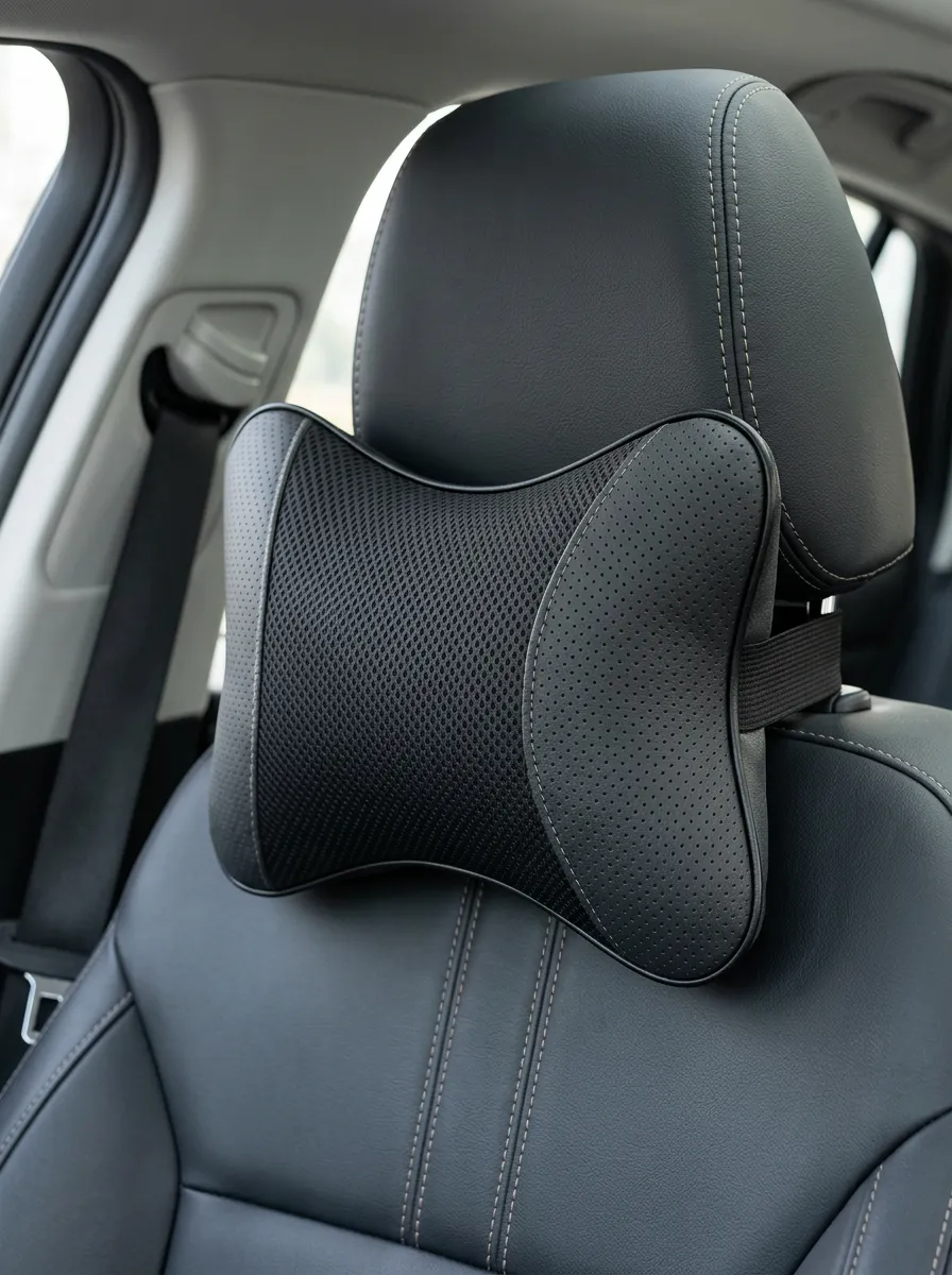 Neck-Support Mesh Perforated Leather-Look Car Neck Support Pillow