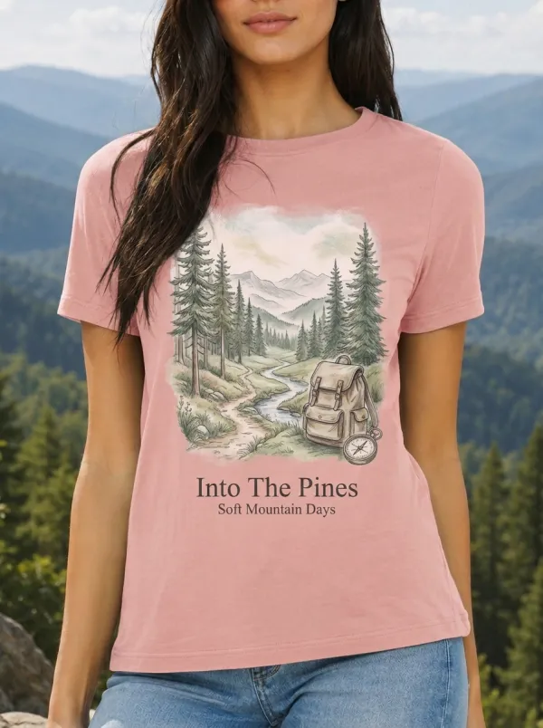 Women's Hiking Nature Lover Mountain Forest Backpack Printed T-shirt
