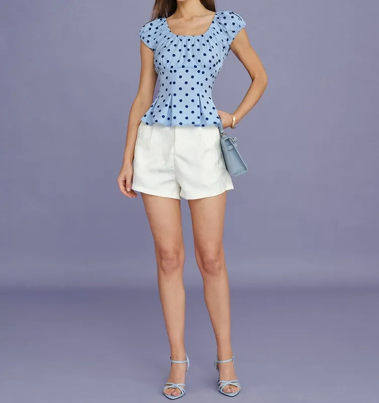 Blue U Neck Polka Dot Tee