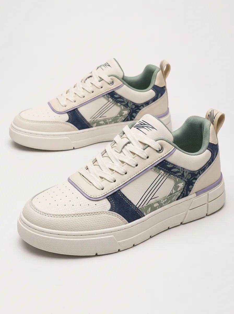 Men's Casual Floral Patchwork Patterned Skate Shoes