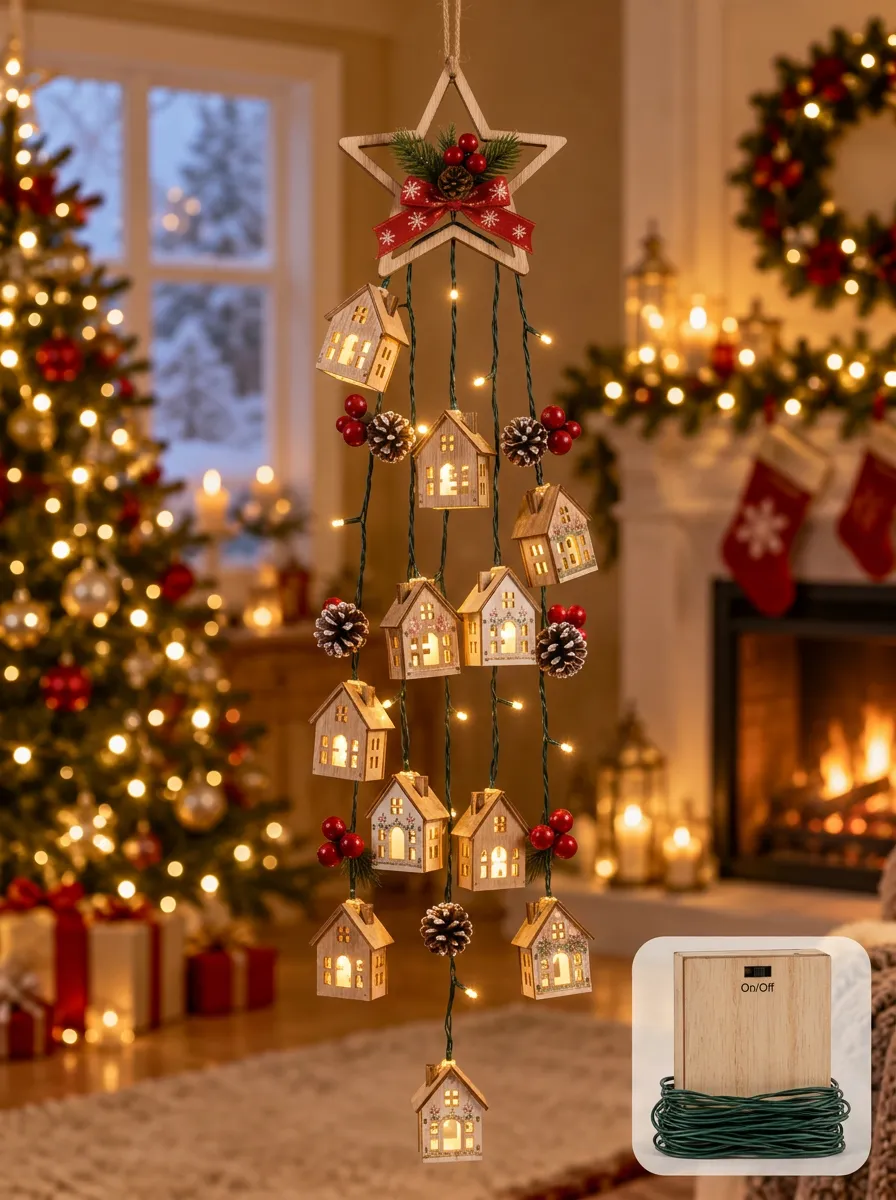 Classic Wooden House Christmas LED String Lights