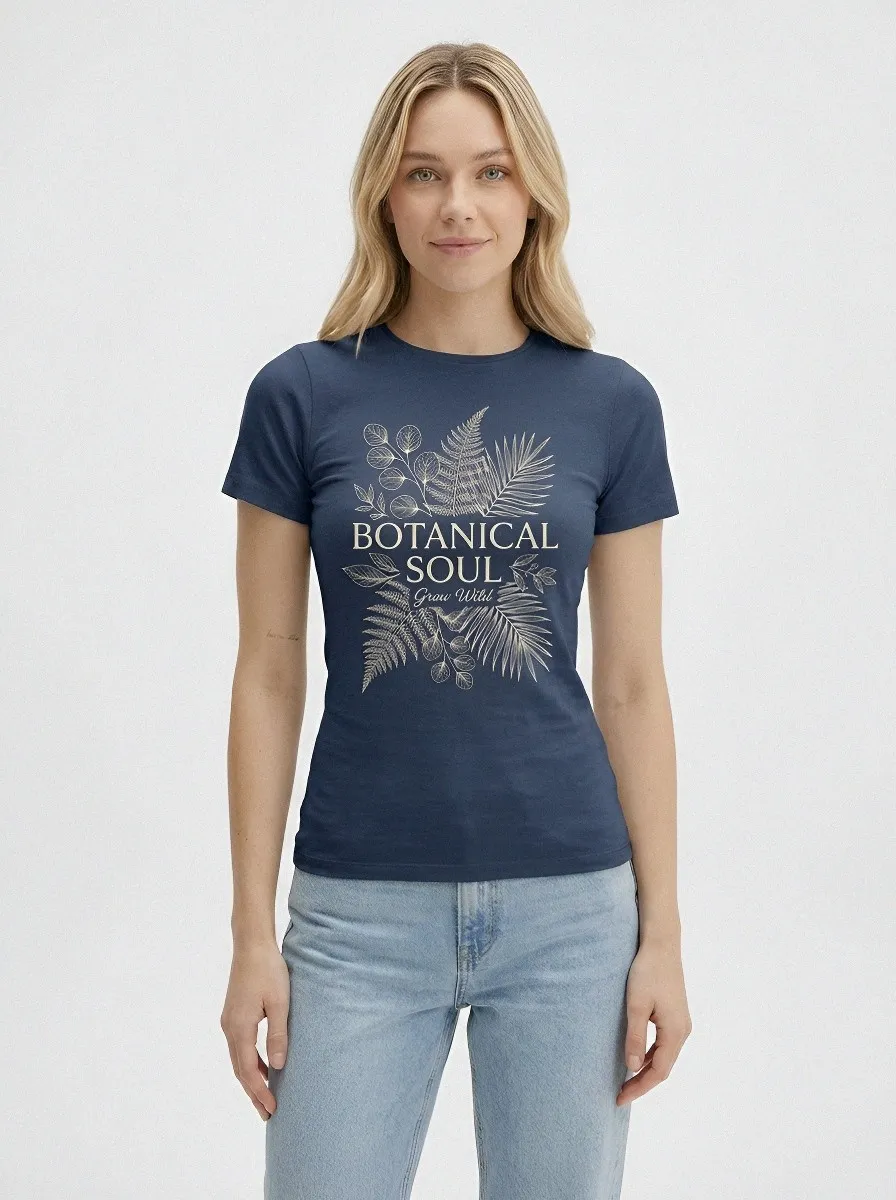 Women's Botanical Soul Nature Lover Fern Leaf Printed T-shirt