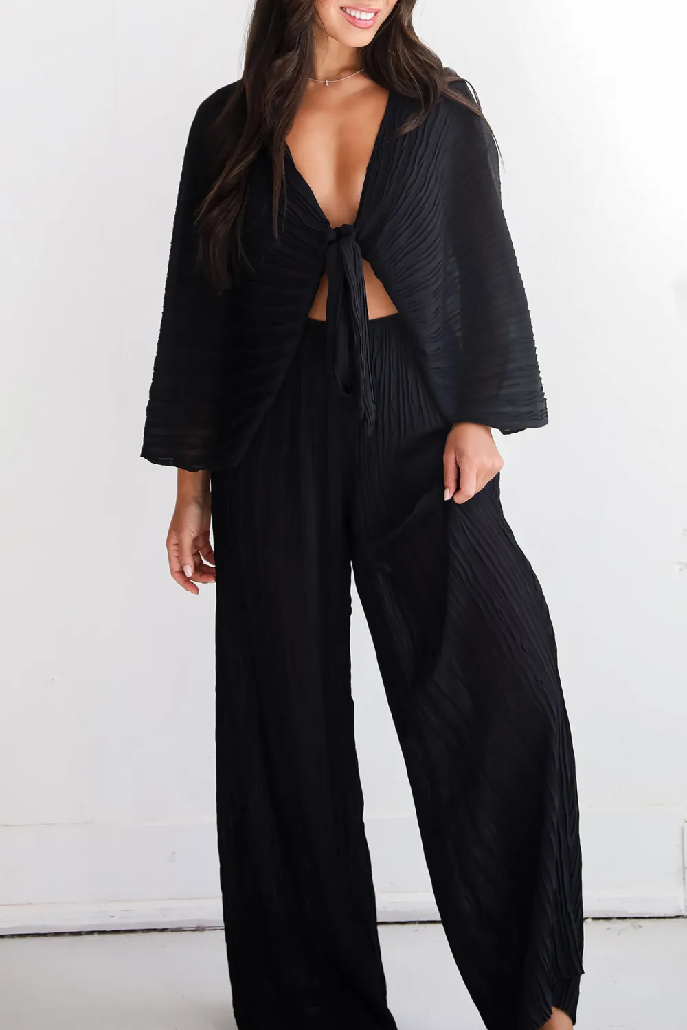 Black Pleated Wide Leg Pants