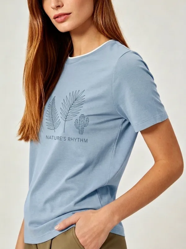 Women's Nature Lover Fern Cactus Printed T-shirt