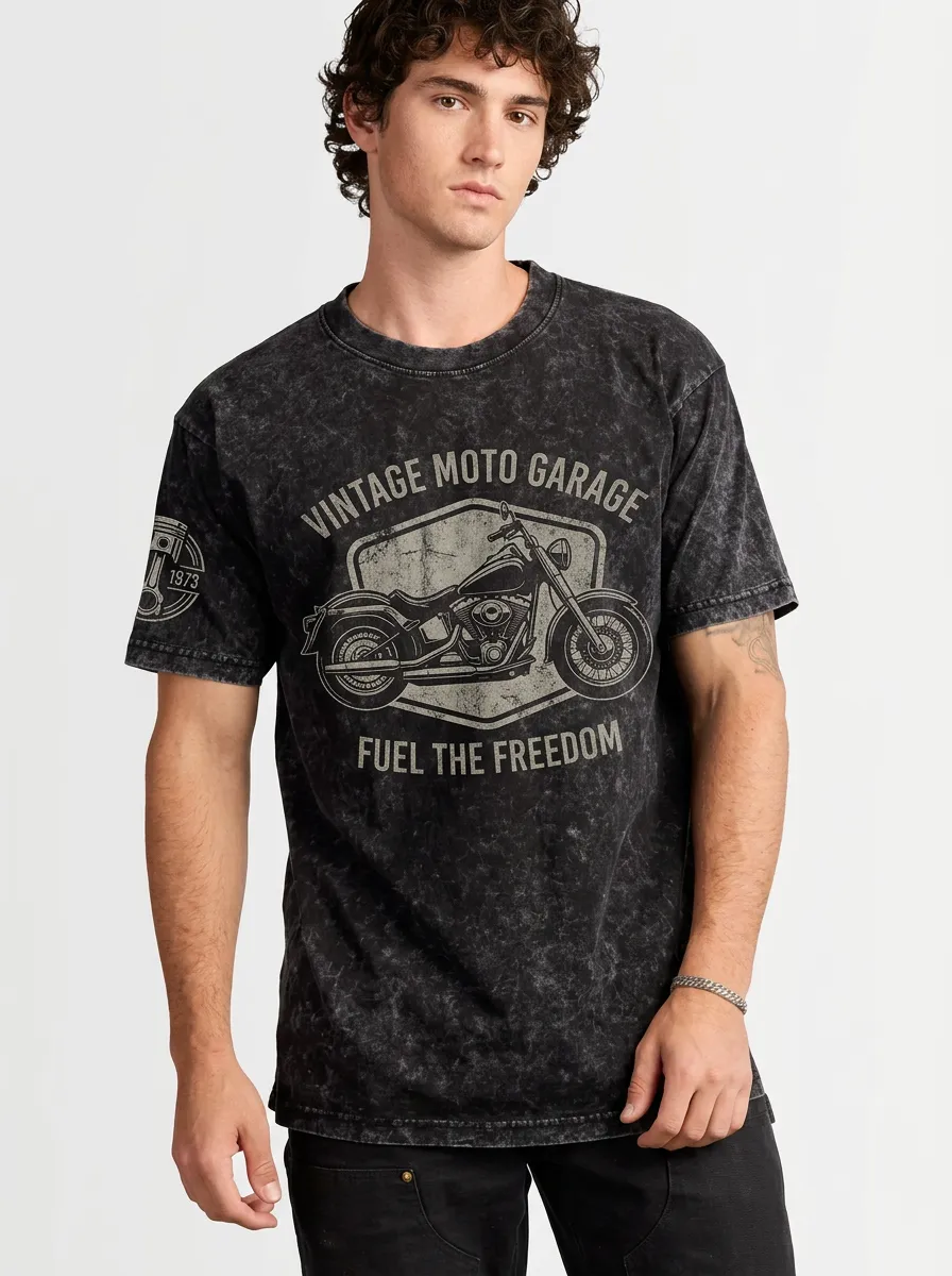 Men's Vintage Motorcycle Garage Fuel The Freedom Printed T-shirt