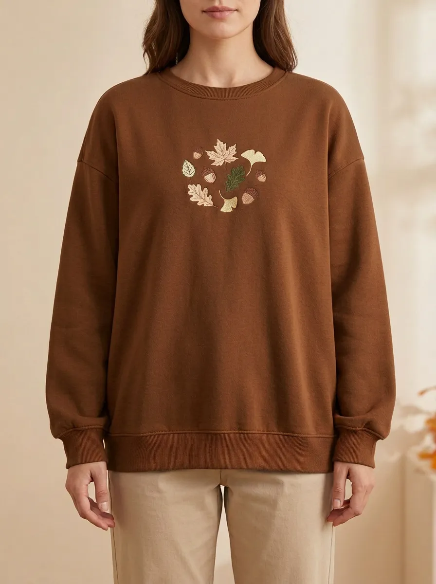 Classic Maple-Leaf Embroidered Acorn Graphic Sweatshirt