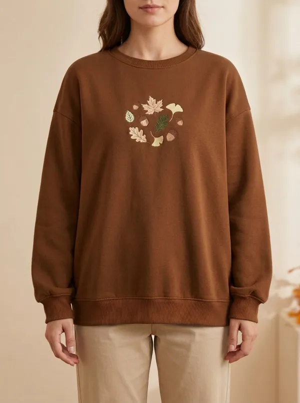 Classic Maple-Leaf Embroidered Acorn Graphic Sweatshirt