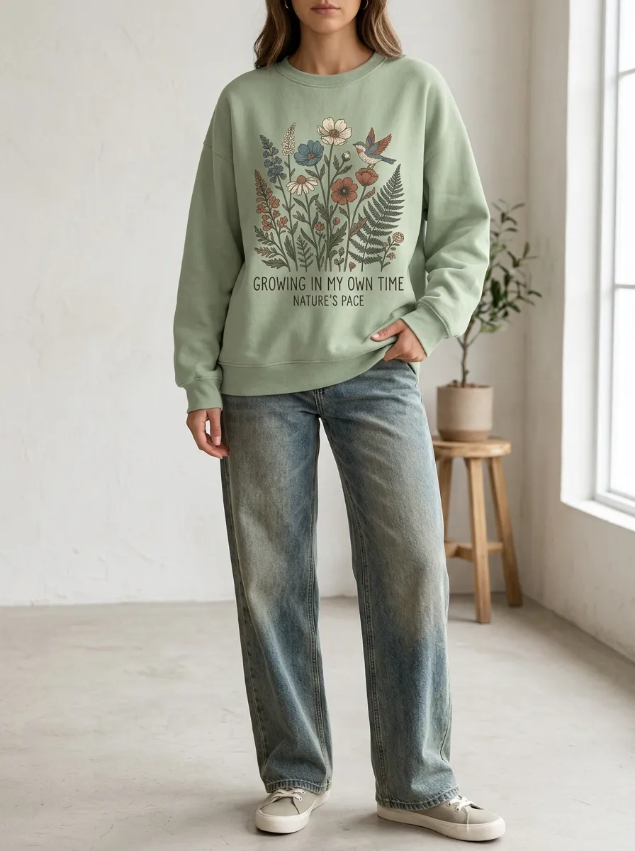 Nature Lover Wildflower Bird Sweatshirt