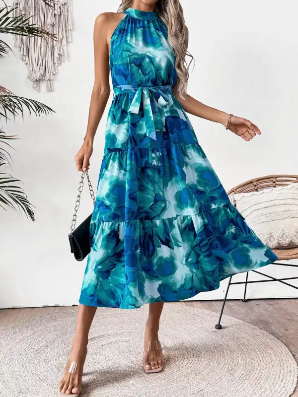 Tie-Waist Tiered Midi Dress