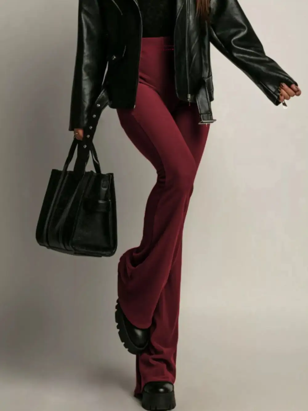 Relaxed High Waist Flared Pocketed Casual Pants