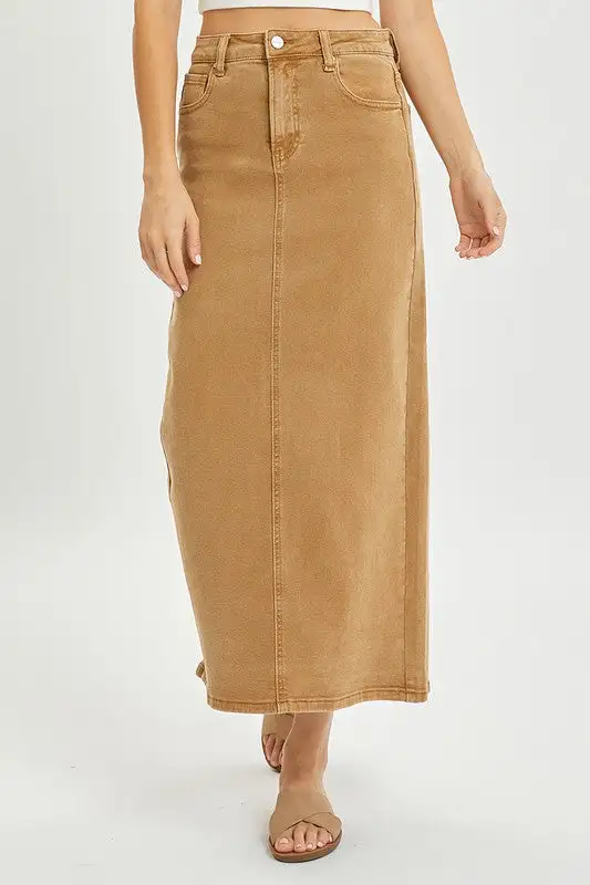 High Rise Back Slit Maxi Skirt