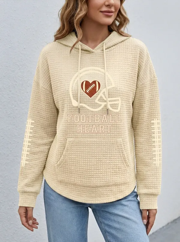 Women's Football Heart Helmet Sleeve Printed Hoodie