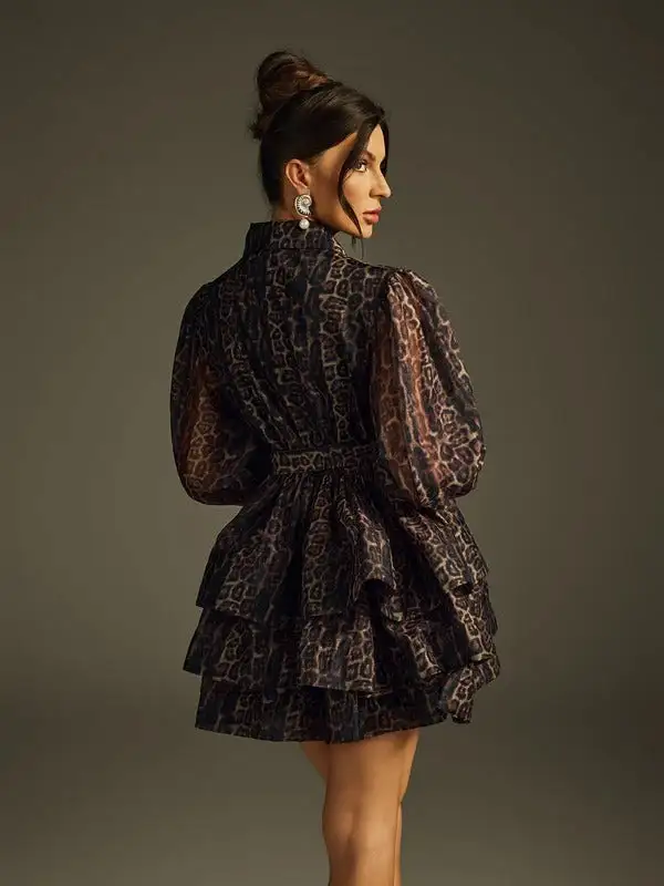 Hazra Folded Collar Printed Mini Dress