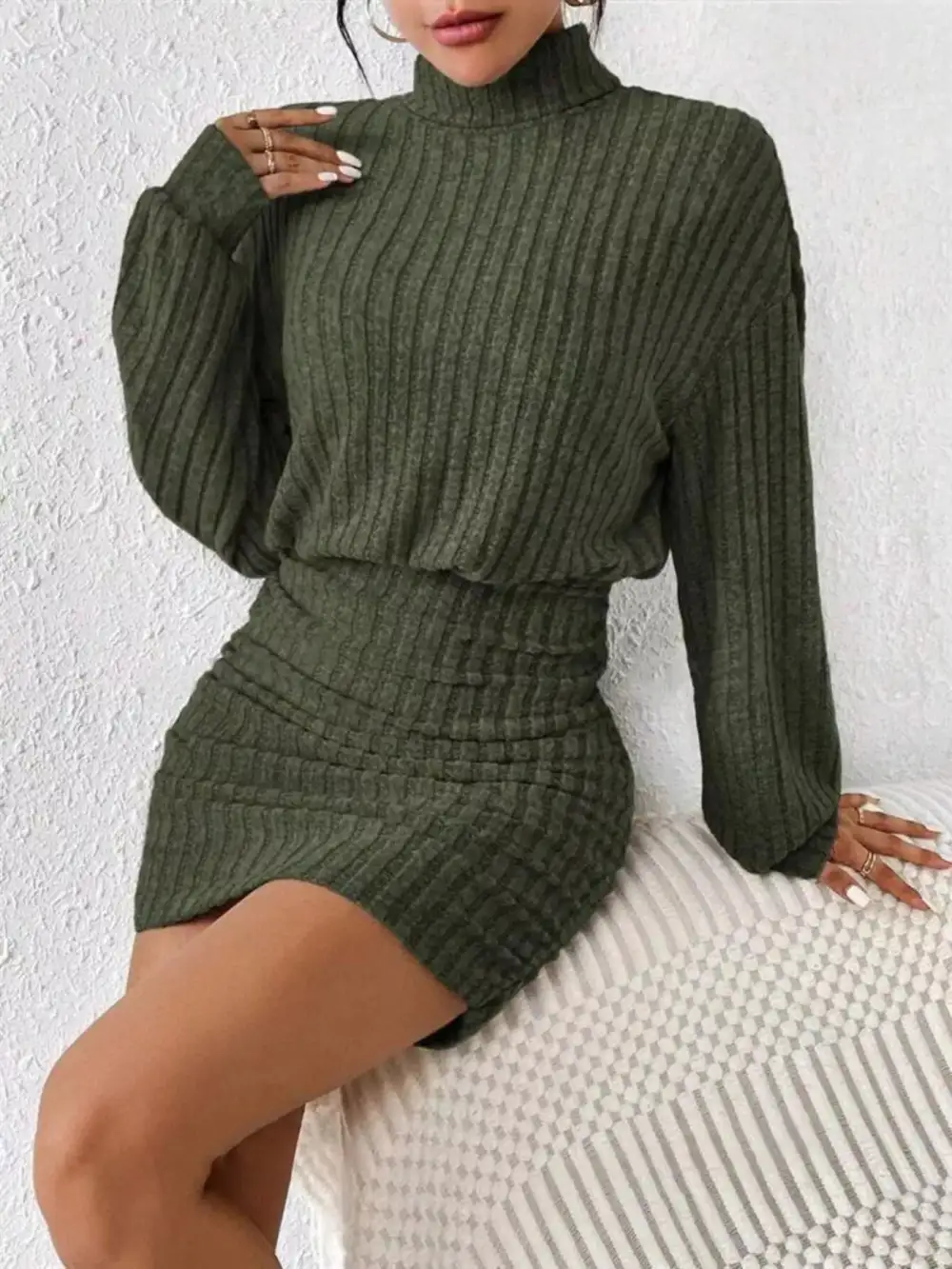 Wearable Cut Ribbed Knit Mini Dress