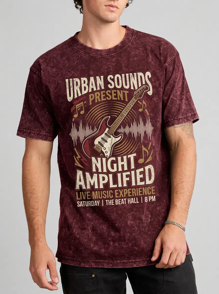 Men's Rock Music Lover Electric Guitar Night Amplified Printed T-shirt