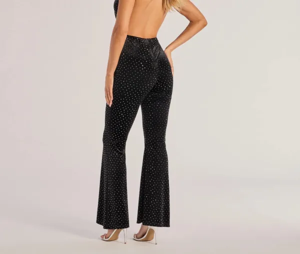 Black Rhinestone Velvet Halter Mini dress