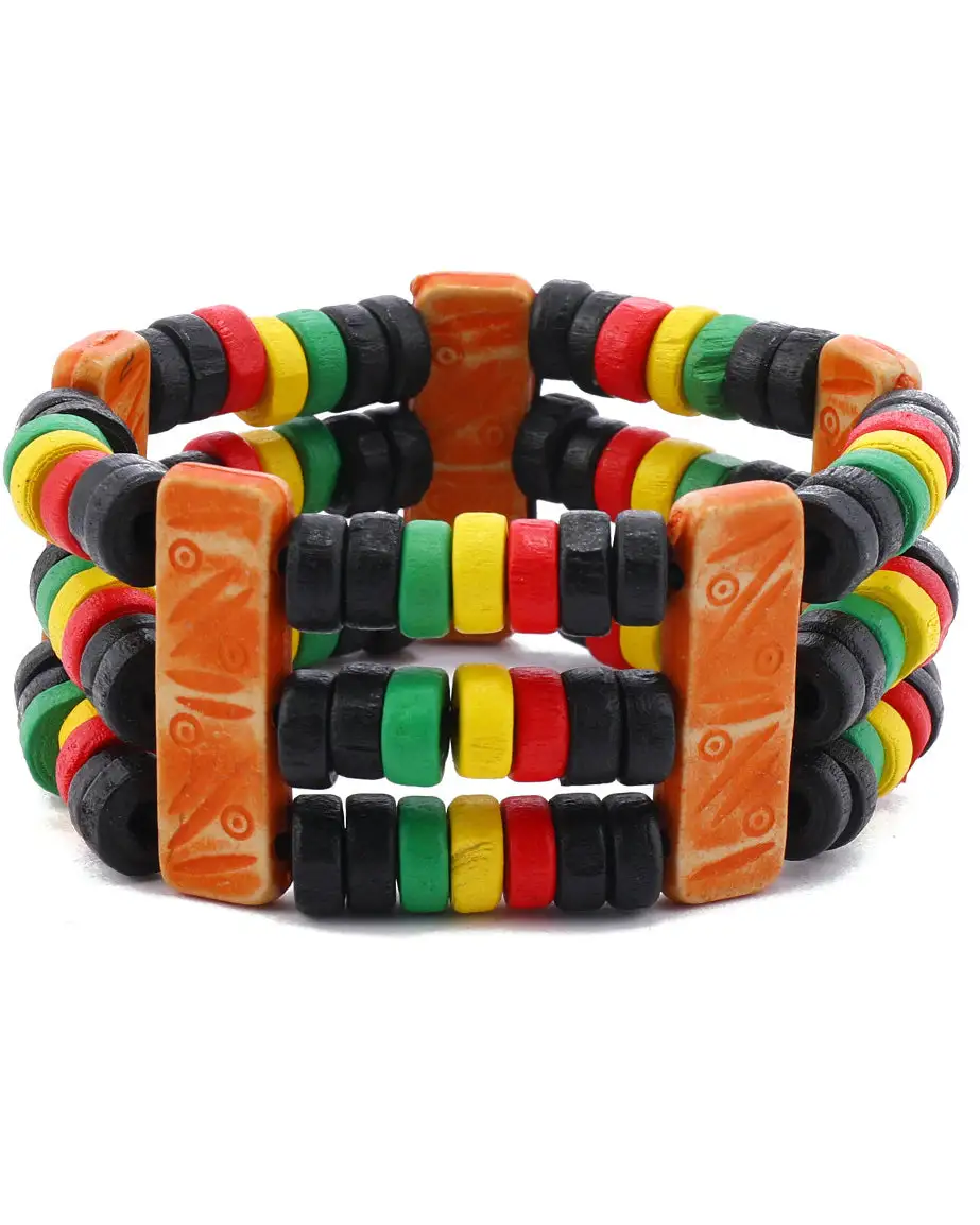 Reggae Color Wooden Bead Bracelet