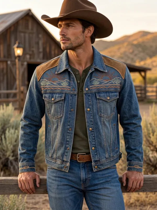 Desert Range Cactus Desert Sunset Pattern Men's Western Jacket