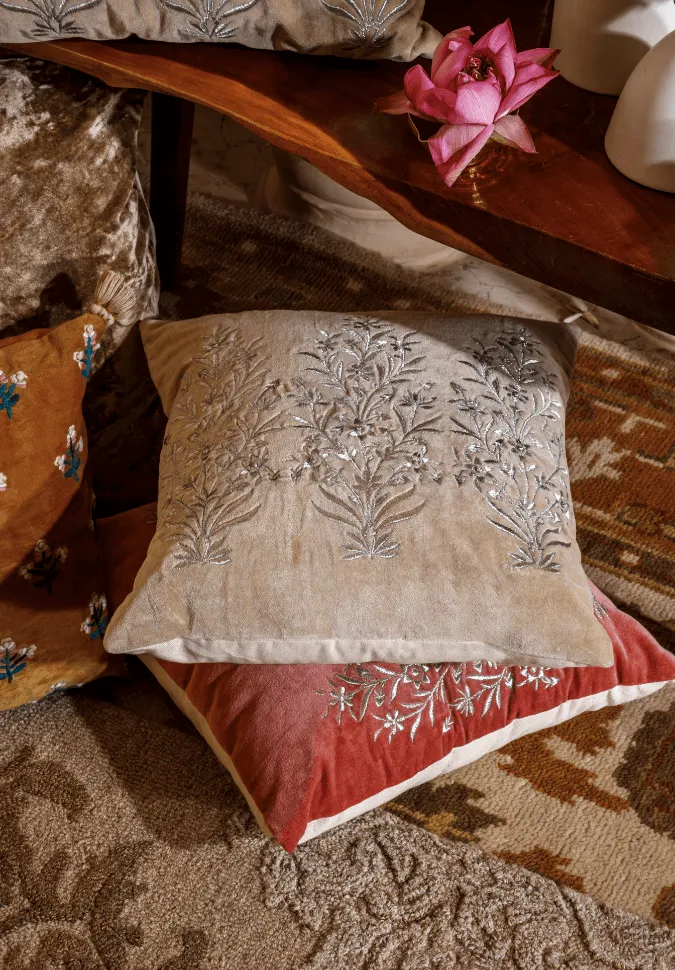 Artisan Design Embroidered Velvet Decorative Cushion Cover