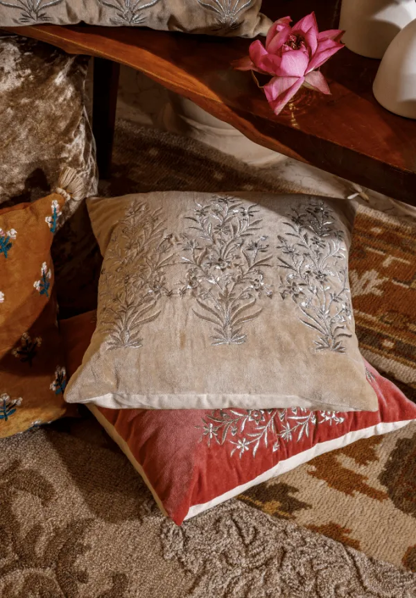 Artisan Design Embroidered Velvet Decorative Cushion Cover