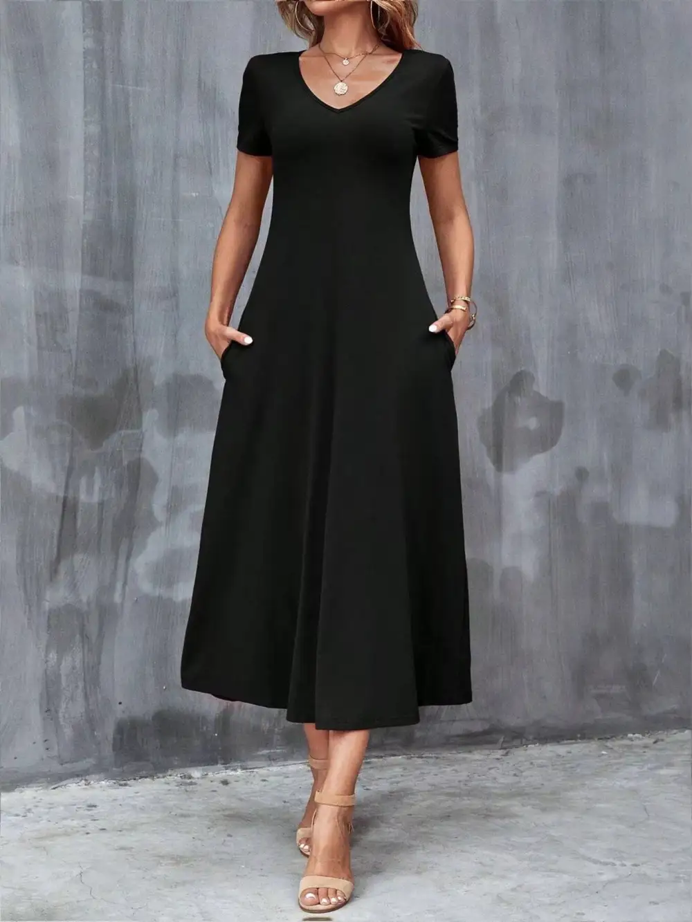 V Neck Short Sleeve Casual Dress