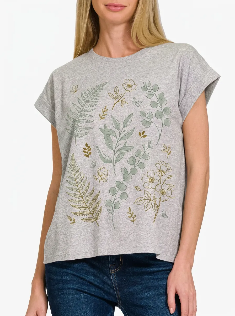 Women's Botanical Nature Lover Fern Eucalyptus Printed T-shirt
