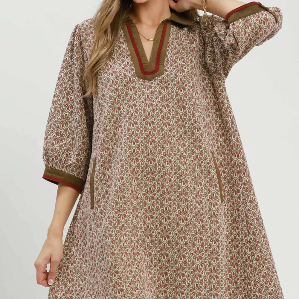 Jacquard Puff Sleeve Dress