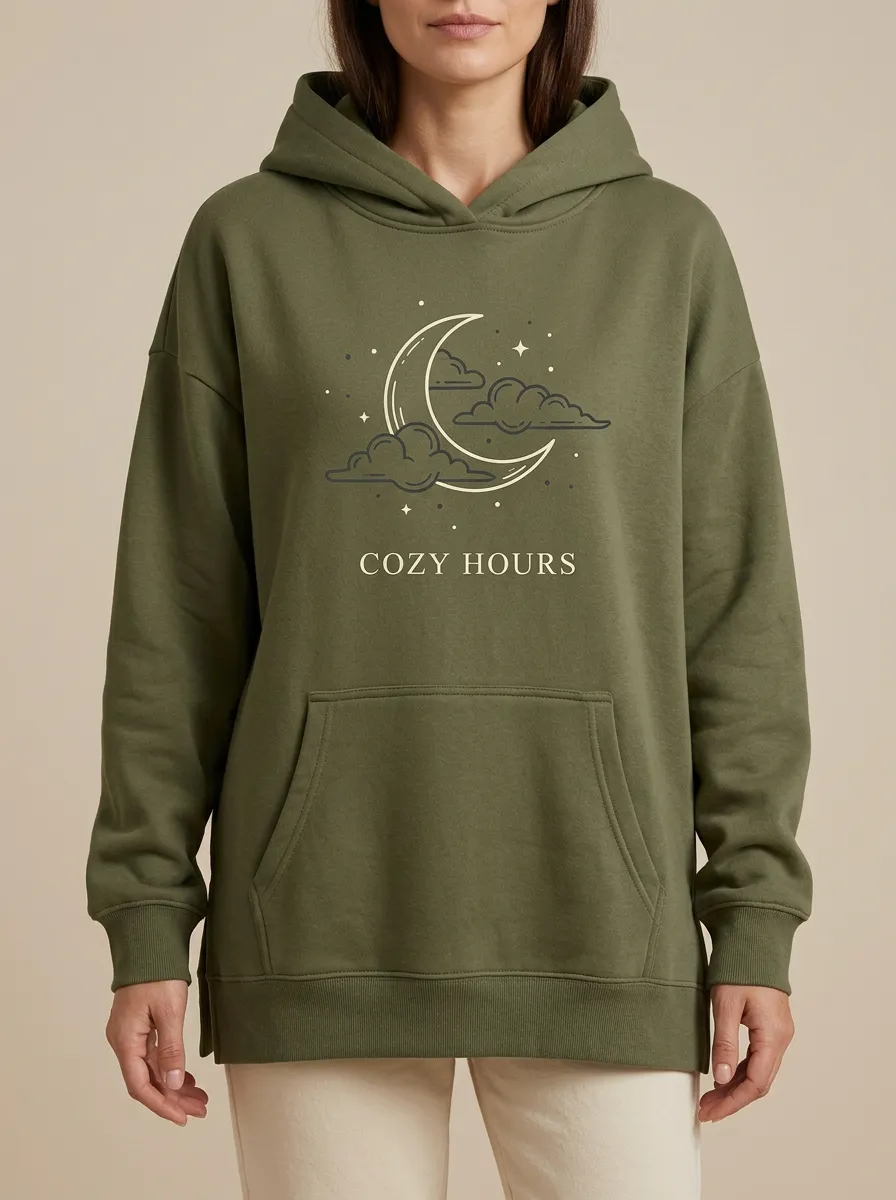 Celestial Cozy Hours Moon Clouds Hoodie