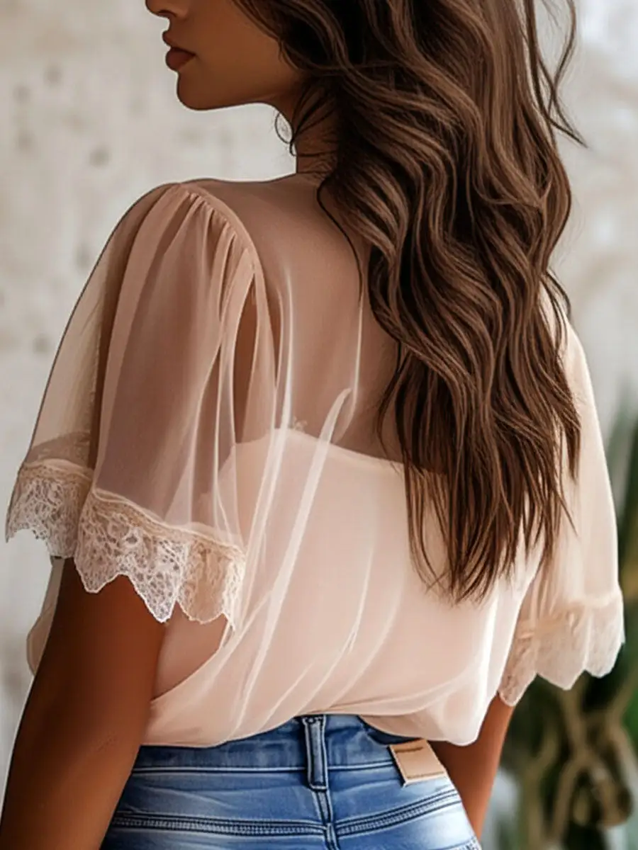 Boho Floral Embroidered Chiffon Blouse