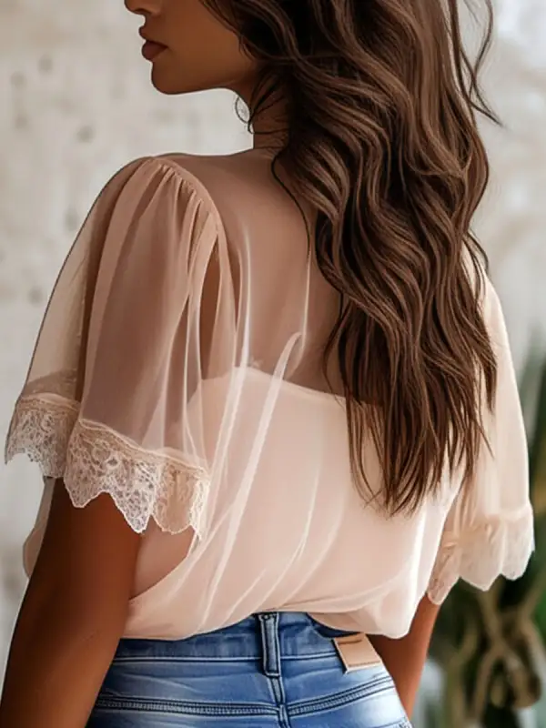 Boho Floral Embroidered Chiffon Blouse