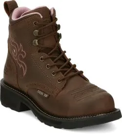 Women's Leather Steel Toe Work Lace-Up Boots