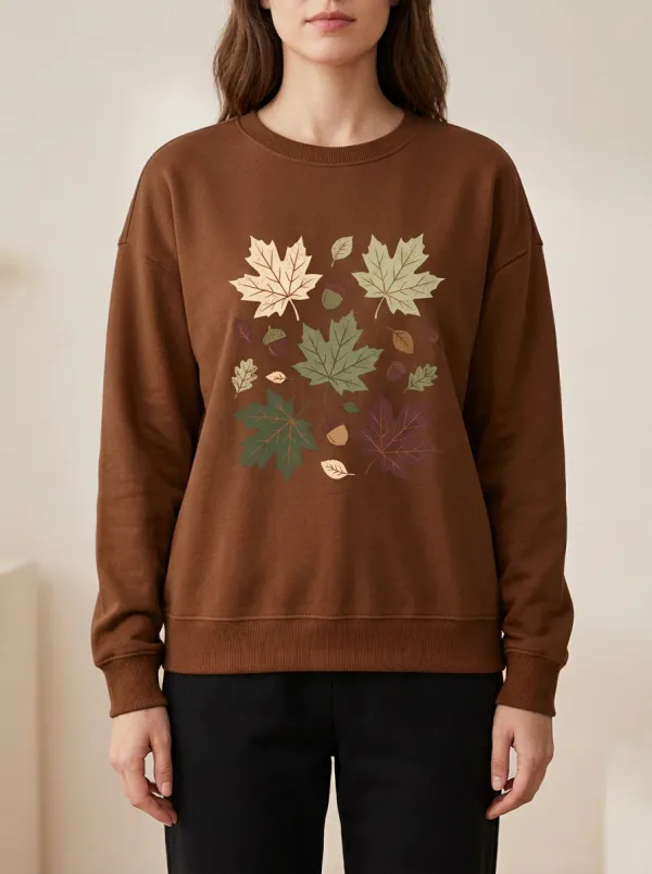 Lightweight Maple-Leaf Printed Acorn Graphic Sweatshirt