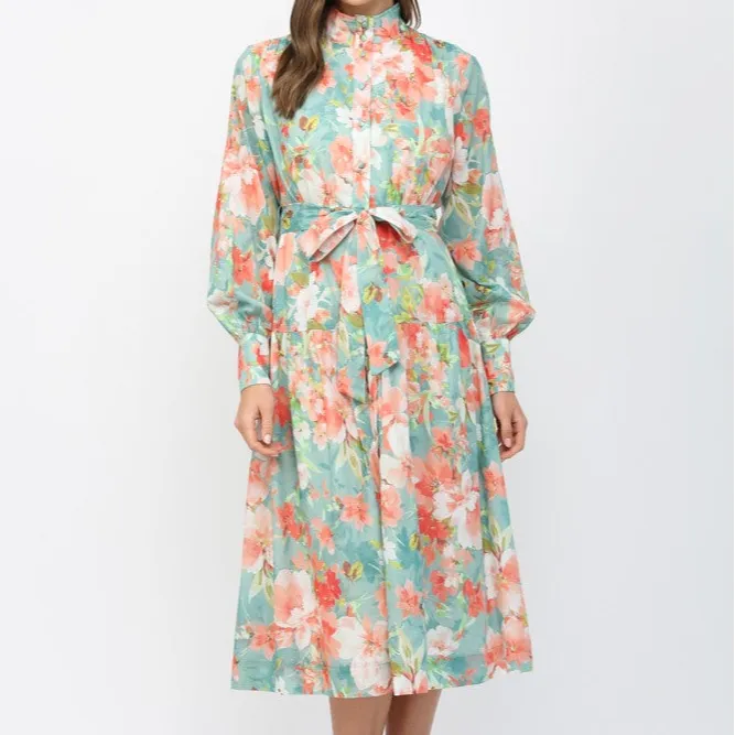 Floral Tiered Long Sleeve Dress